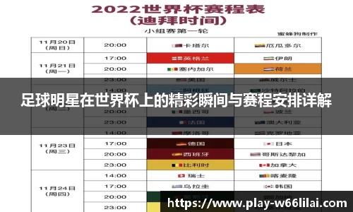 足球明星在世界杯上的精彩瞬间与赛程安排详解
